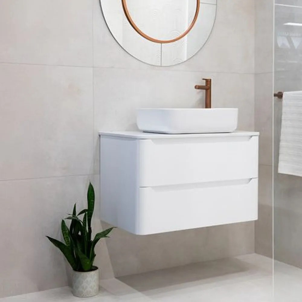 Dulap baza suspendat Rune Laguz 2 sertare 80 cm alb lucios