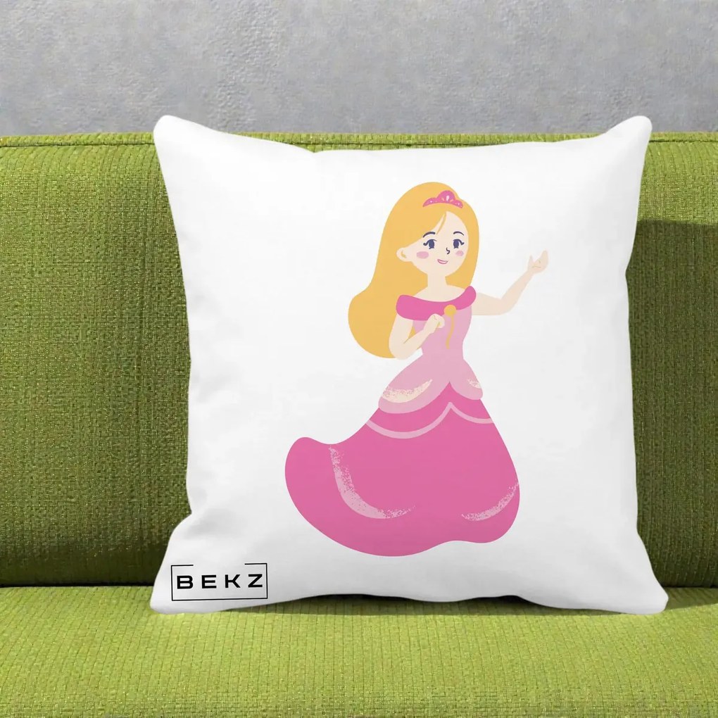 Perna Personalizata Printesa Roz cu Microfon, 40x40 cm, Alba Mata, Husa Detasabila, Perna Inclusa, BEKZ®