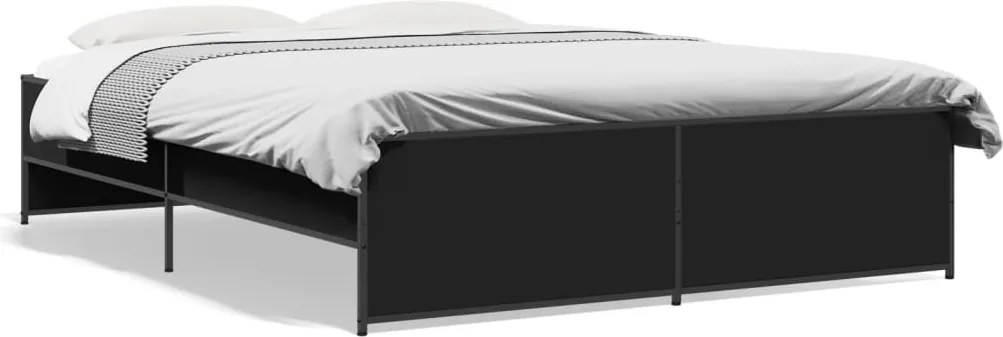 vidaXL Cadru de pat, negru, 150x200 cm, lemn prelucrat și metal