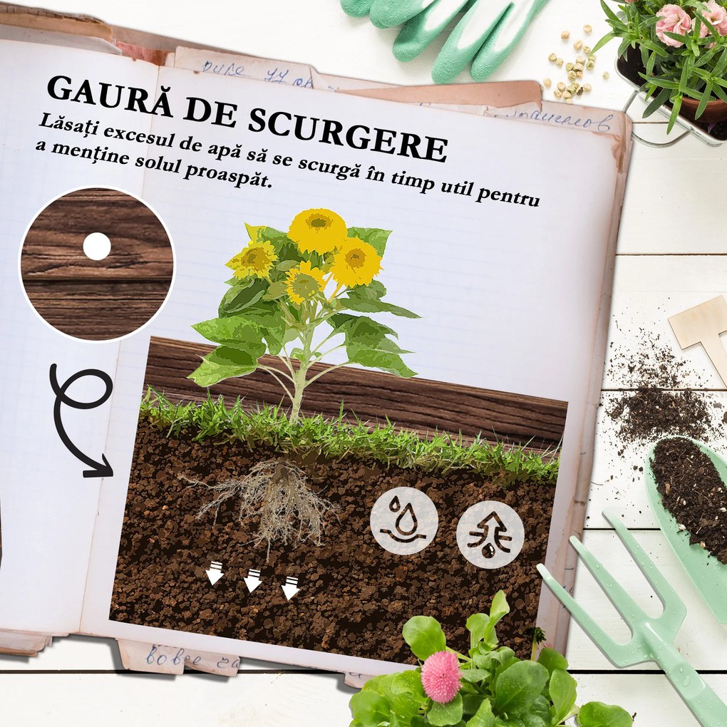 Outsunny Strat de Gradină Înălțat cu Grilaj pe 2 Nivele, Jardinieră din Lemn cu Picioare și Orificii de Scurgere | Aosom Romania