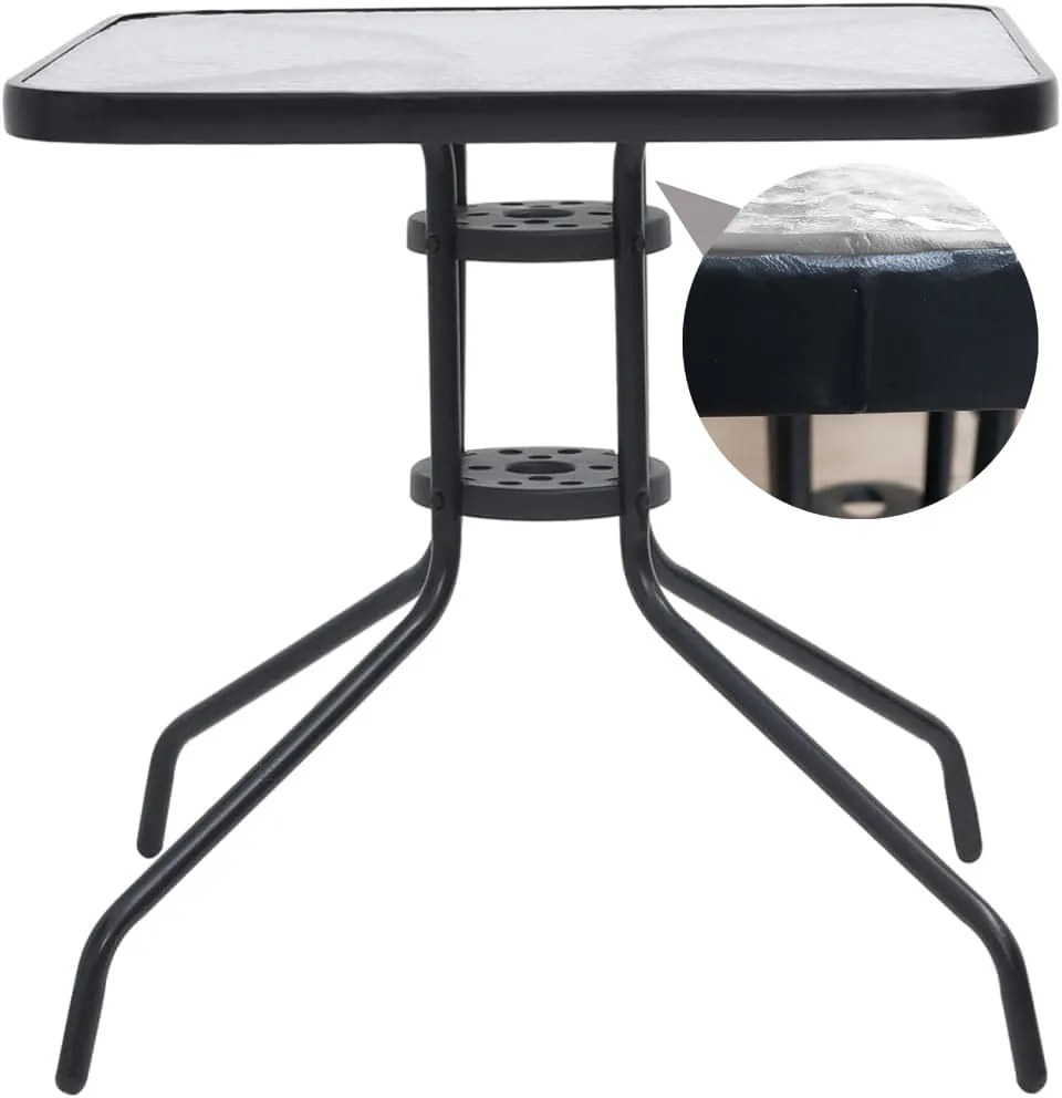 Masa de gradina patrata cu blat de sticla ISLAND 60x60 cm, negru