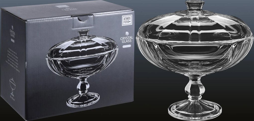 Bomboniera cu picior si capac cristal, 25x25 cm