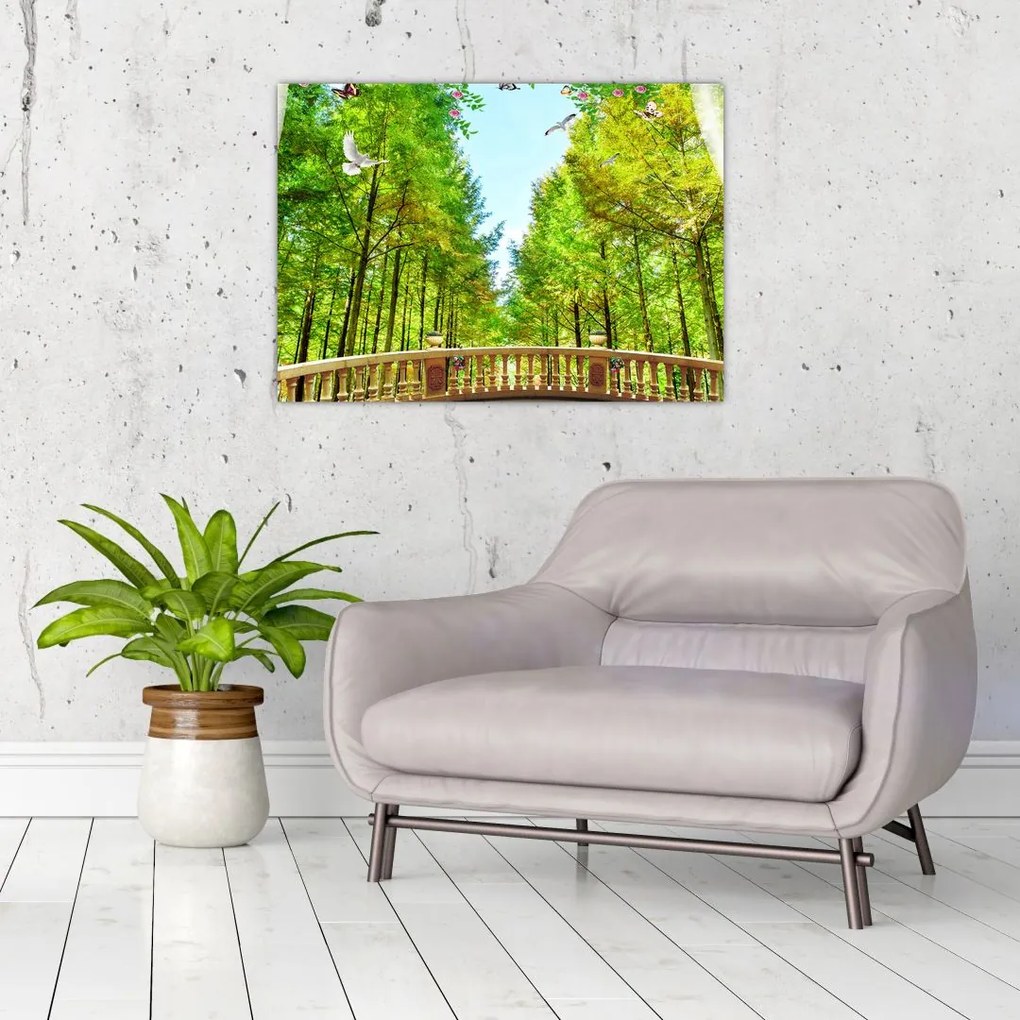 Tablou pe sticlă - Privire spre pădure (70x50 cm)