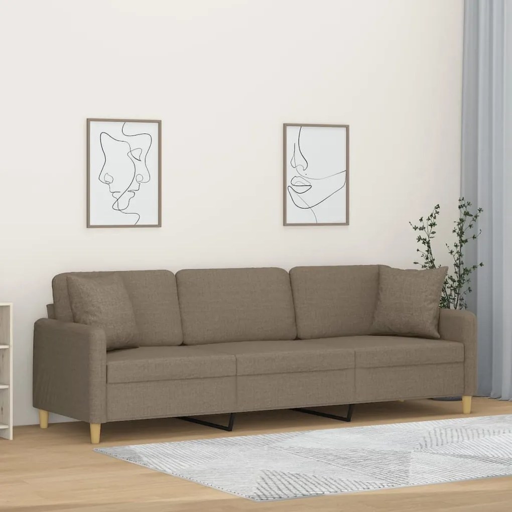 3153160 vidaXL Canapea cu 3 locuri cu perne&pernuțe gri taupe 210 cm textil
