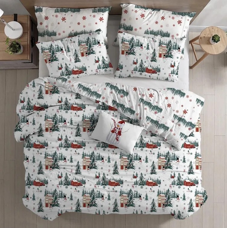 Lenjerie de pat din flanel SNOWY HOUSES alb Dimensiune lenjerie de pat: 70 x 90 cm | 140 x 220 cm