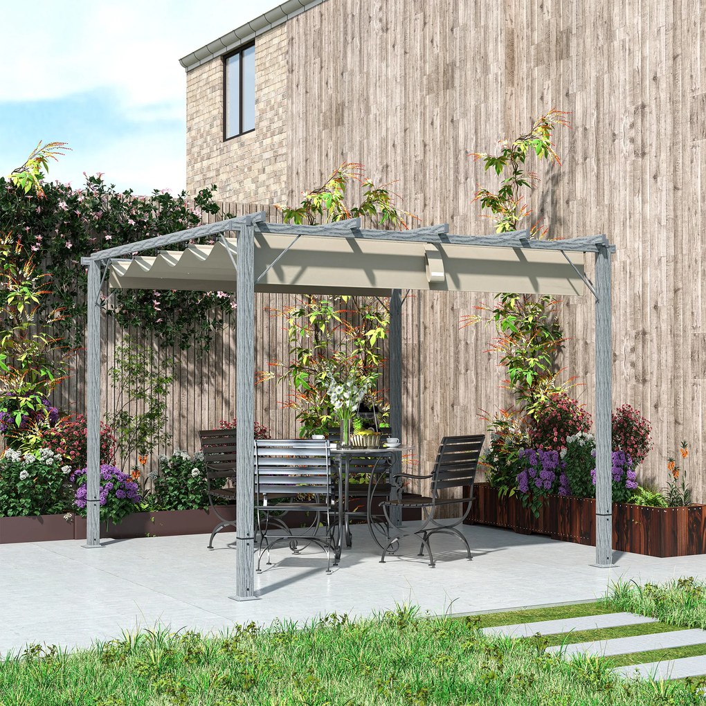 Outsunny Pergolă de Grădină 3 x 3 m, Acoperiș de Terasă Ajustabil, Cadru din Aluminiu, Protecție Solară UPF30+, Gri | Aosom Romania