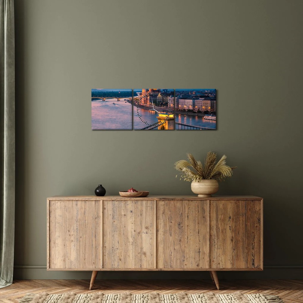 Tablou - Panorama orașului Budapesta, Ungaria (cu ceas) (90x30 cm)
