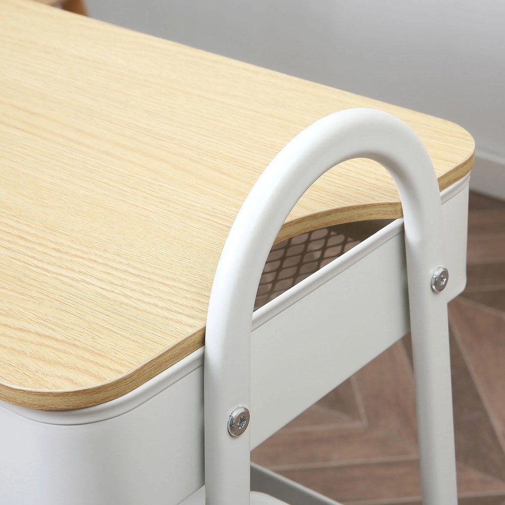 HOMCOM Carucior de depozitare din otel cu rotile cu 3 nivele, raft MDF, manere dim. 45L x 31l x 79.4H cm | Aosom Romania