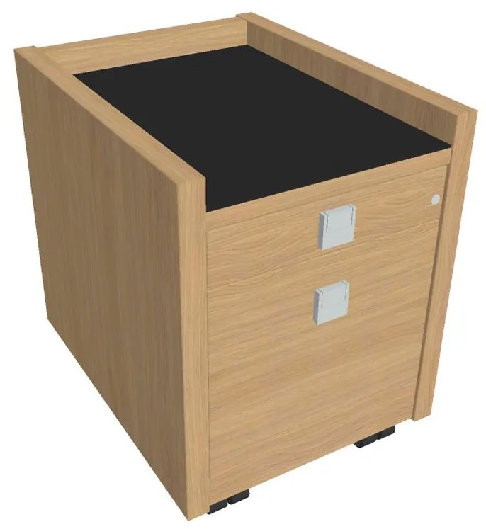 Comodă mobilă Verno 47 x 60 cm cu sticlă, 2 sertare, stejar deschis / negru