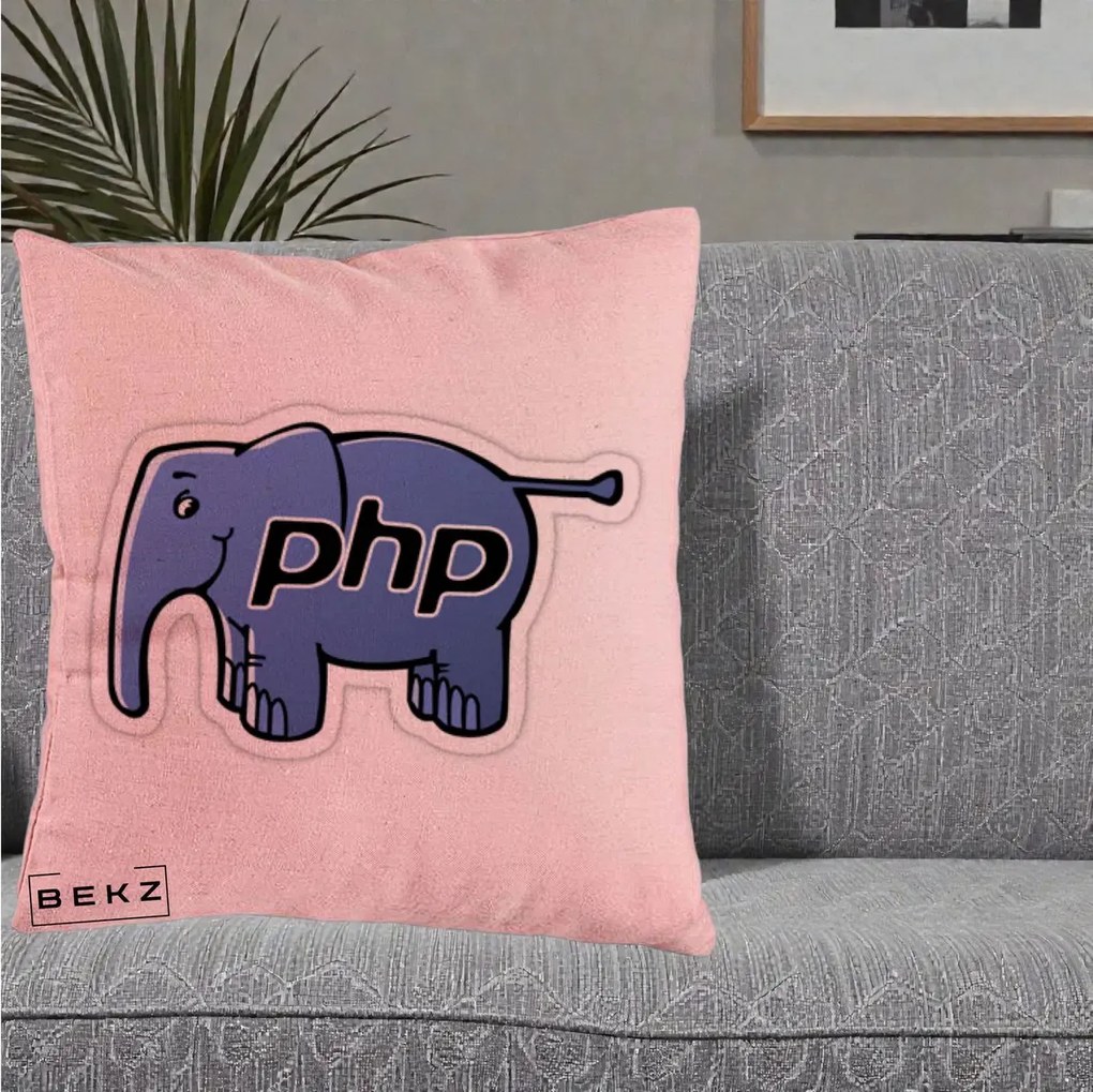 Perna Personalizata PHP Elephant, 40x40 cm, Roz, Husa Detasabila, Perna Inclusa, BEKZ®