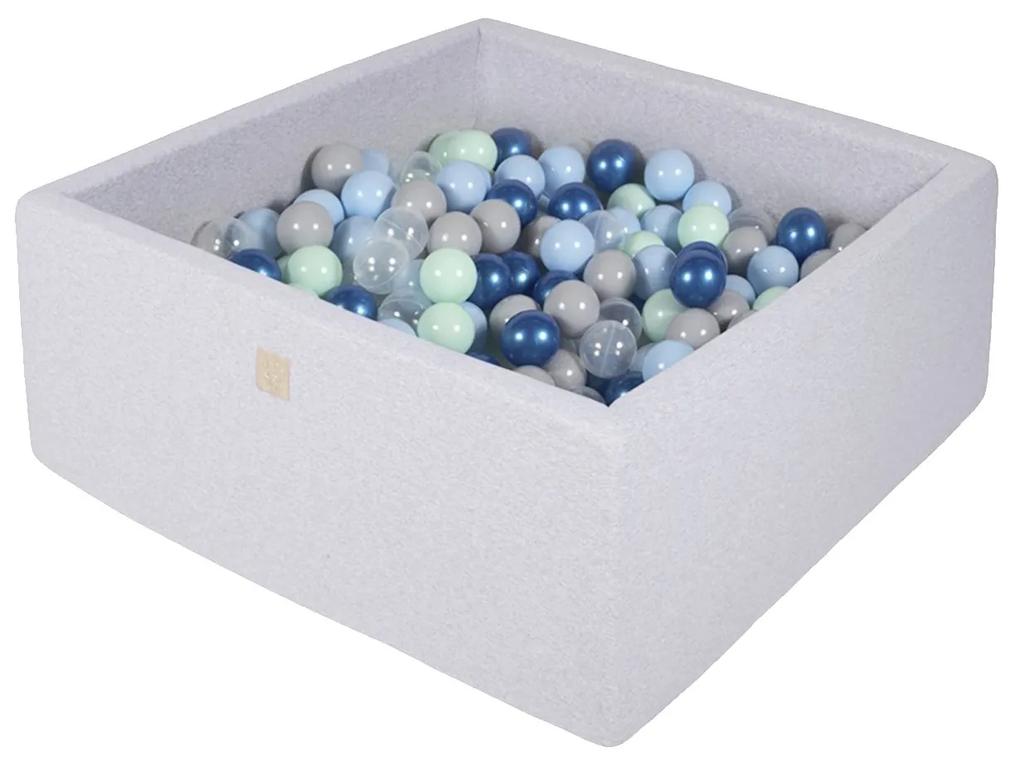 Piscina uscata cu 300 de bile (babyblue, mint, blue perlat, transparent) MeowBaby  , Blue Lagoon, 90x90x40 cm, Gri