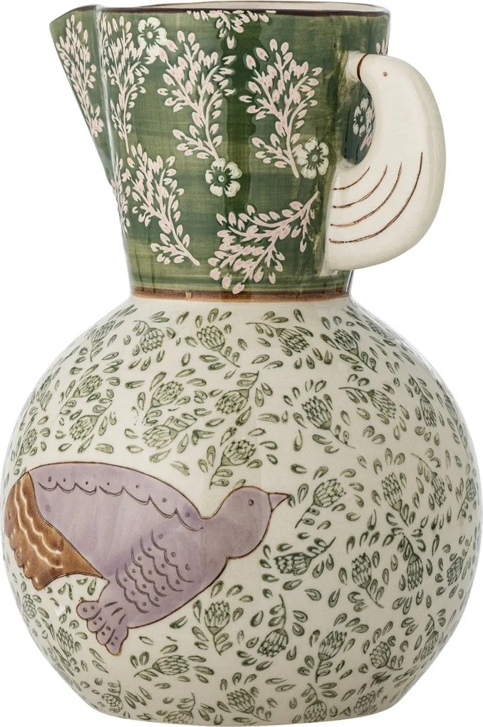 Carafă din ceramică cu pasăre și motive florale pictate manual, 14,5×21 cm, „Hezha"