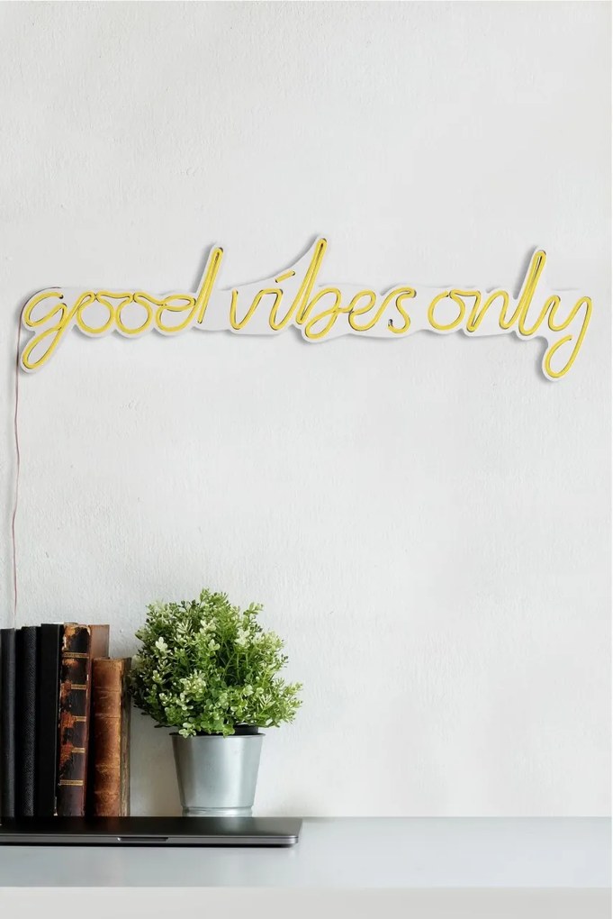 Decoratiune luminoasa LED de perete Good Vibes Only Galben 76x19x2 cm