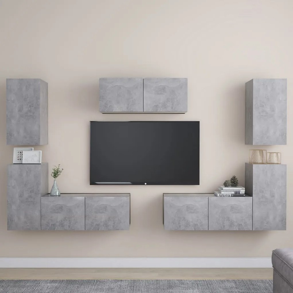 vidaXL Set de dulapuri TV, 7 piese, gri beton, lemn prelucrat