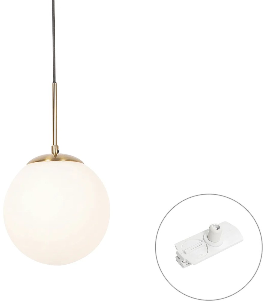 Lampă suspendată Art Deco aurie cu sticlă opal, incl. adaptor șină alb, monofazată - Iconic Flore