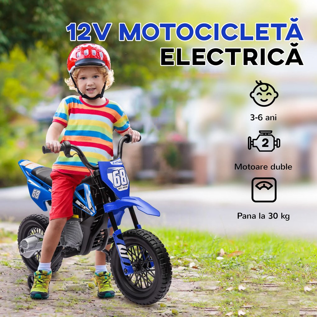 AIYAPLAY Motocicletă Electrică pentru Copii cu Roți Detașabile, Suspensii, Sunete și Indicator de Încărcare, Albastru | Aosom Romania