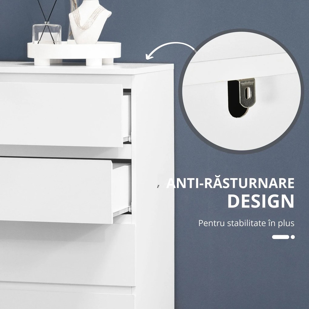 HOMCOM Comodă, Dulap de Depozitare cu 6 Sertare pentru Dormitor, Living, 80x39x115 cm, Alb | Aosom Romania