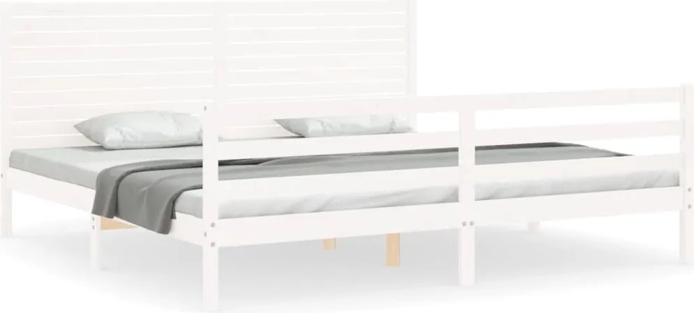 vidaXL Cadru pat cu tăblie 200x200 cm, alb, lemn masiv