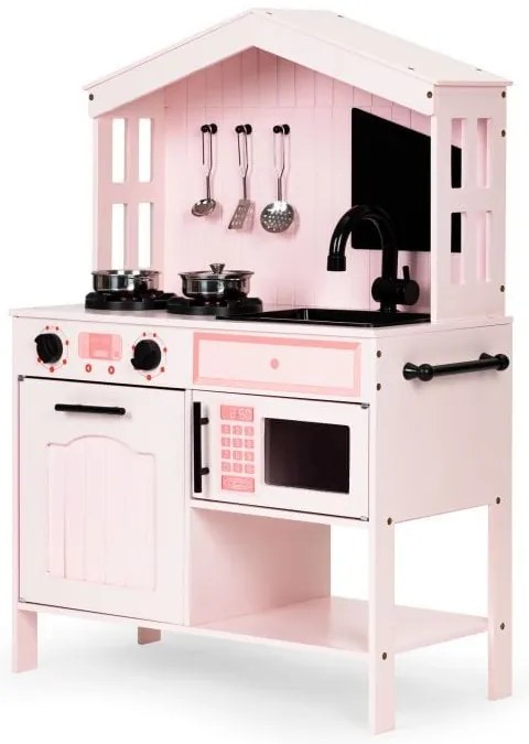 Bucatarie din lemn pentru copii cu cuptor, plita, microunde si accesorii