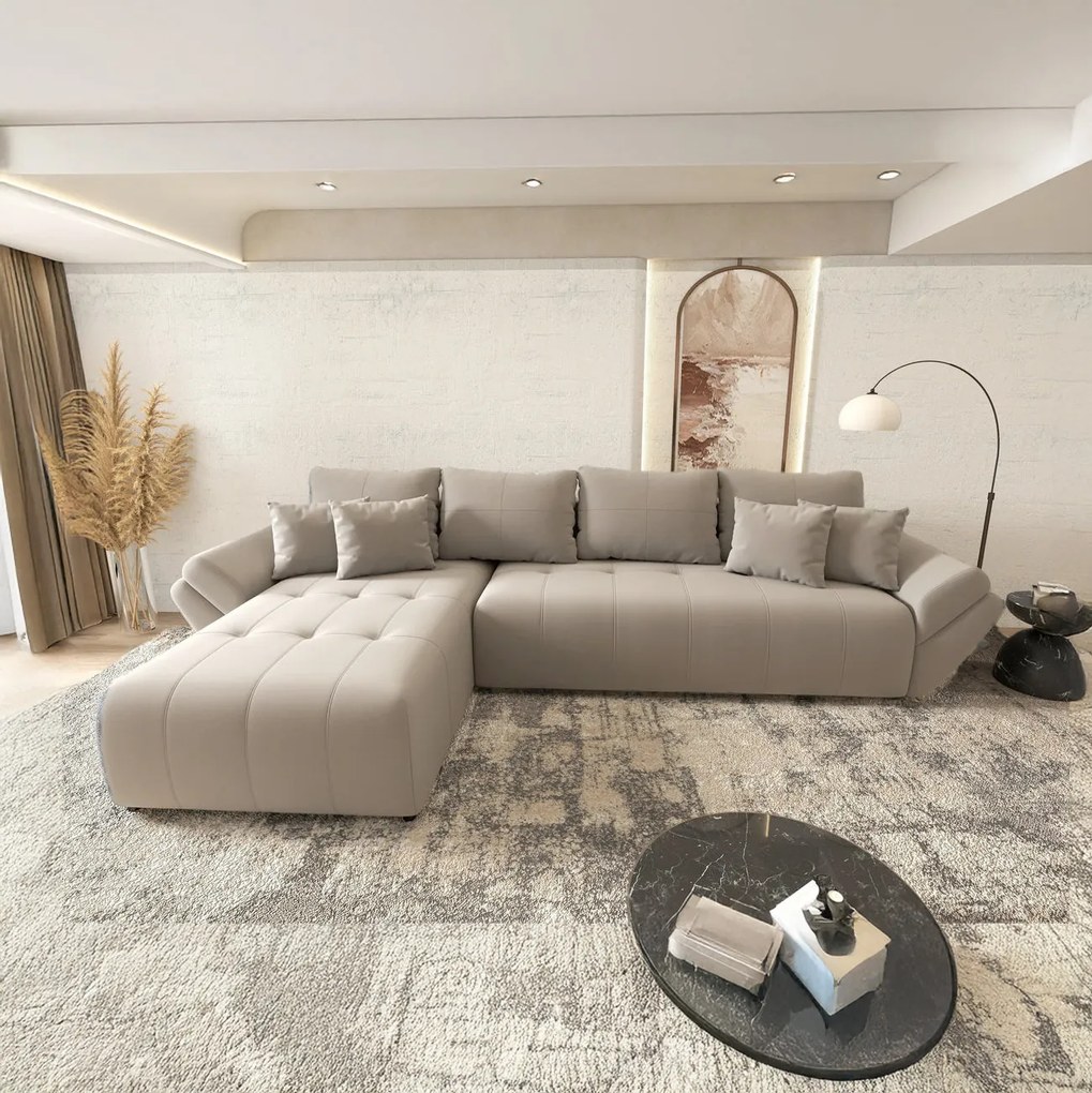 Colțar extensibil dumonde cu ladă de depozitare si sezut confortabil din spuma high-density, Berlin XL Royal Gri 350x185 cm