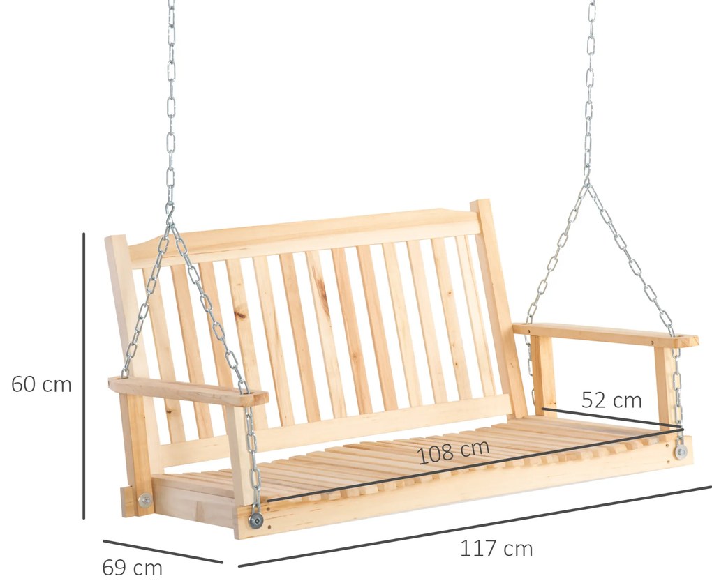Outsunny Leagăn de Grădină pentru 2 Persoane Cușcă de Leagăn Masiv Patio Terasă Curte Lemn Natural 117 x 69 x 60 cm | Aosom Romania