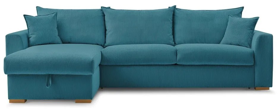 Colțar albastru extensibil cu tapițerie din catifea reiată (cu colț variabil) Augustin – Bobochic Paris