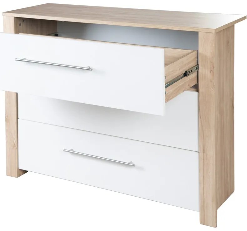 Comodă de copii albă/în culoare naturală joasă cu aspect de lemn de stejar cu masă de schimbat 112x98 cm – Roba