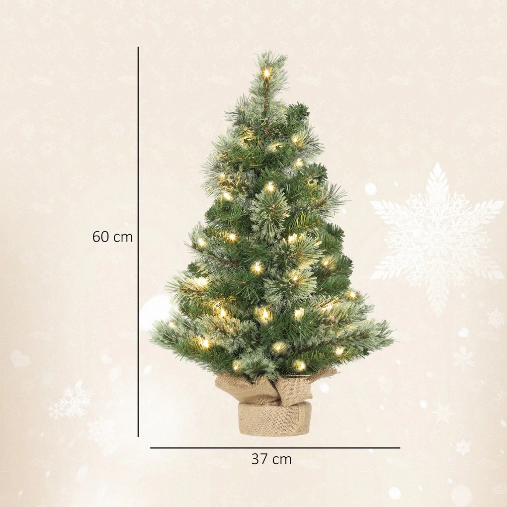 HOMCOM Pom de Crăciun Mic Înalt de 60cm cu 35 LED-uri Albe și Ramuri Ignifuge | Aosom Romania