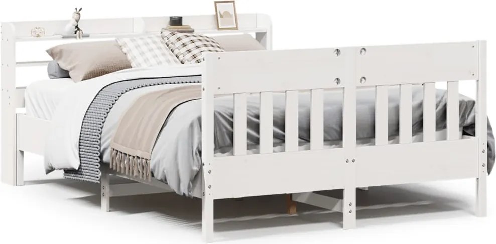 vidaXL Cadru de pat fără saltea, alb, 120x200 cm, lemn masiv pin