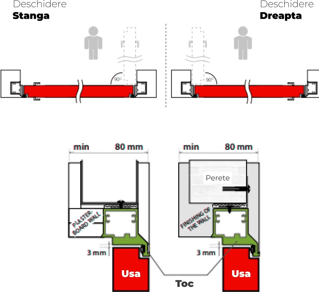 Usa Filomuro MIMESIS 365 - Usa cu toc ascuns   invizibil 900, 2066, Aliniere in Camera - Deschidere in Camera - DR - Situatia 2