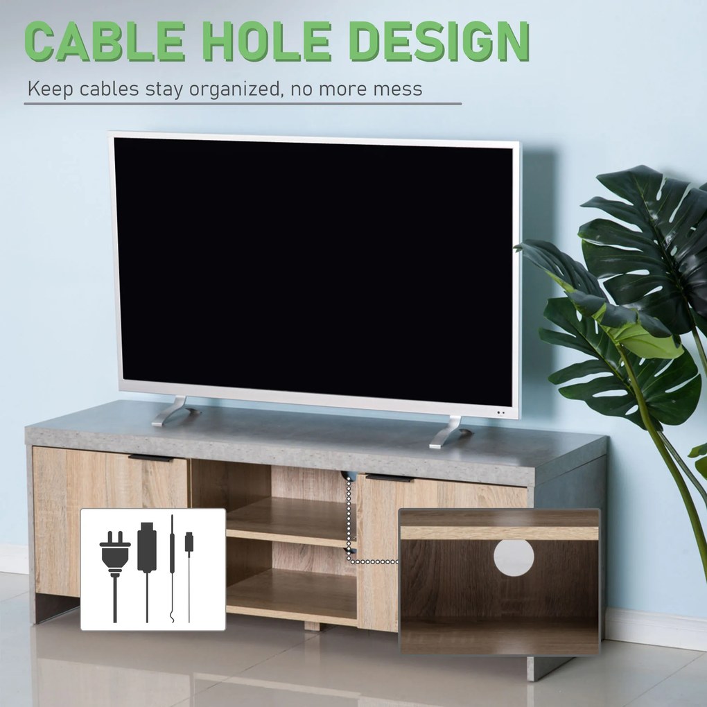HOMCOM Mobilier TV Modern din Lemn cu Dulapuri Gri 120x40x44cm