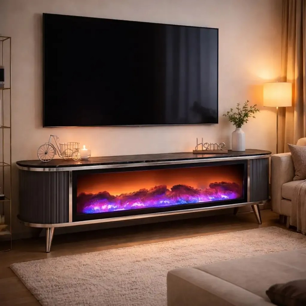 Comoda tv cu semineu Royal, cu led, 160 cm.antracit