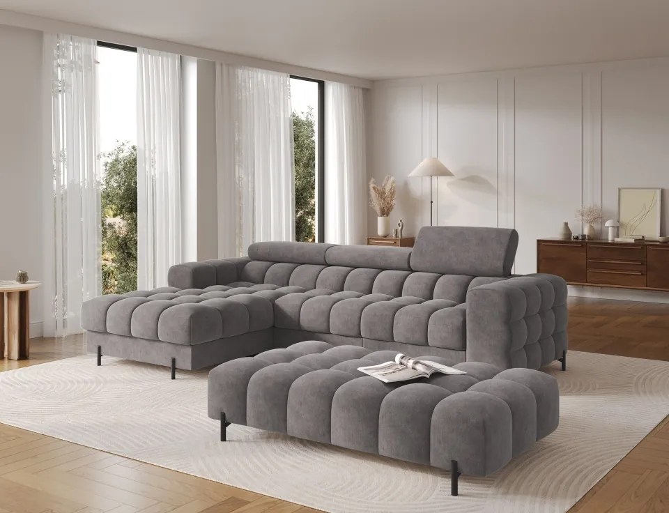 Taburet Tapitat cu Picioare Ferivo, gri velvet – Aura 04