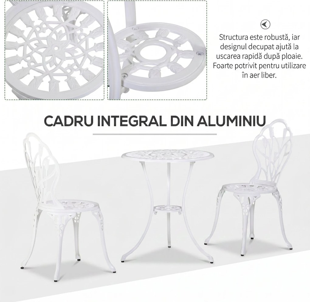 Outsunny Set de Gradina 3 Piese din Aluminiu cu 2 Scaune