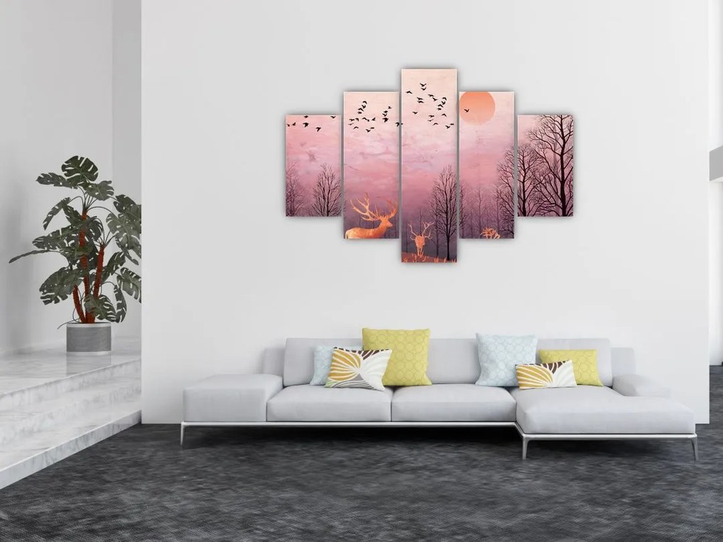 Tablou - Căprioare în strălucirea apusului de soare (150x105 cm)