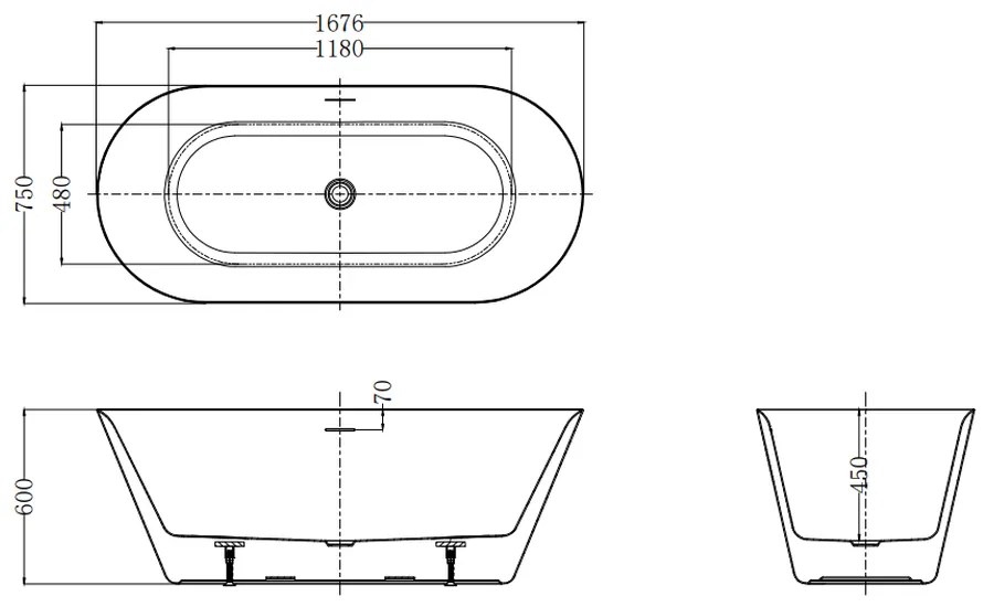 Cada baie freestanding alba, ovala, acril, 167 x 75 cm, Florida Viva