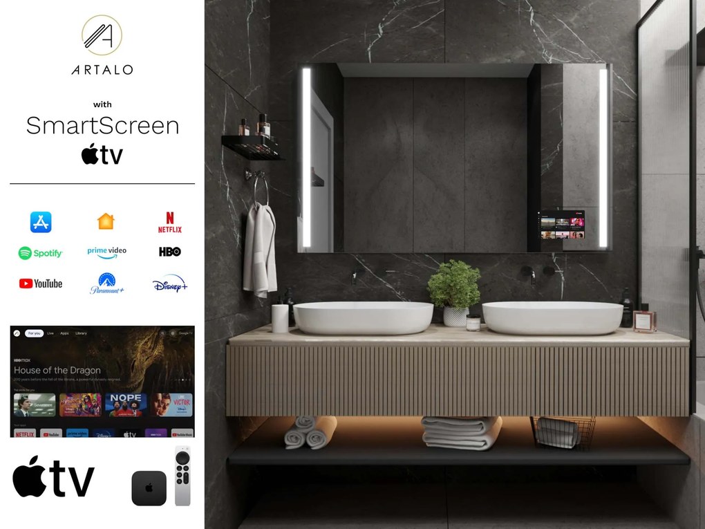 SMART oglindă LED cu iluminare M4 premium + SmartScreen with Apple TV