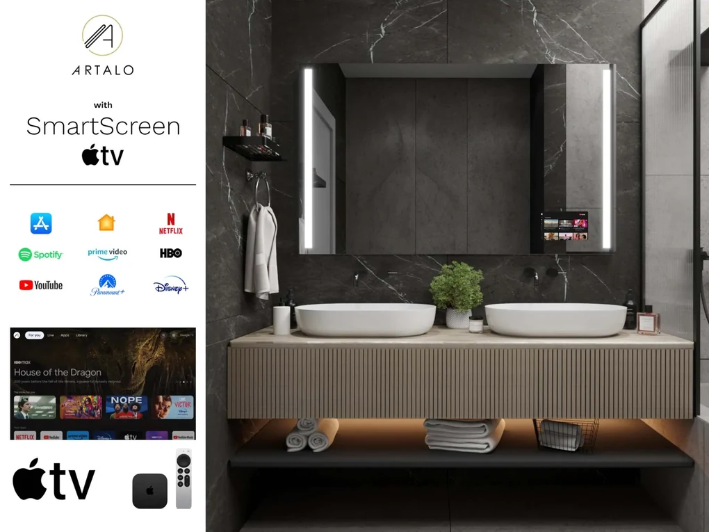SMART oglindă LED cu iluminare M4 premium + SmartScreen with Apple TV