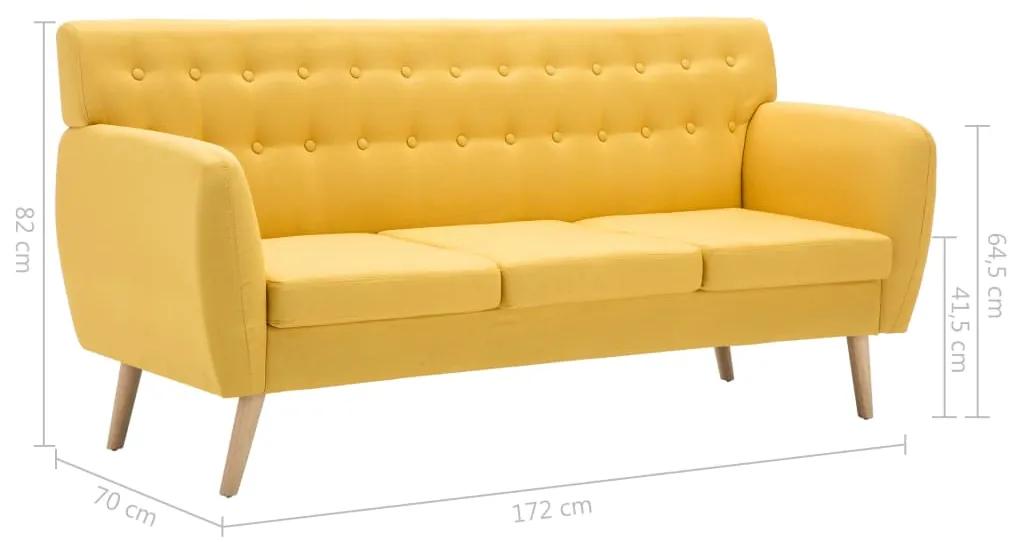 Canapea cu 3 locuri, material textil, 172 x 70 x 82 cm, galben Galben