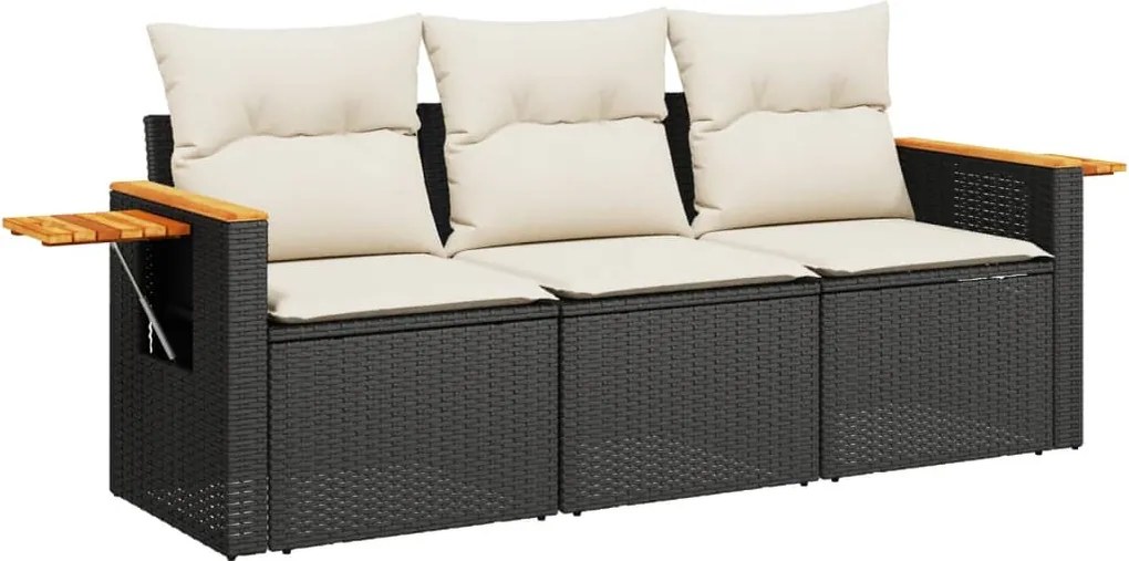 vidaXL Set mobilier de grădină cu perne, 3 piese, negru, poliratan