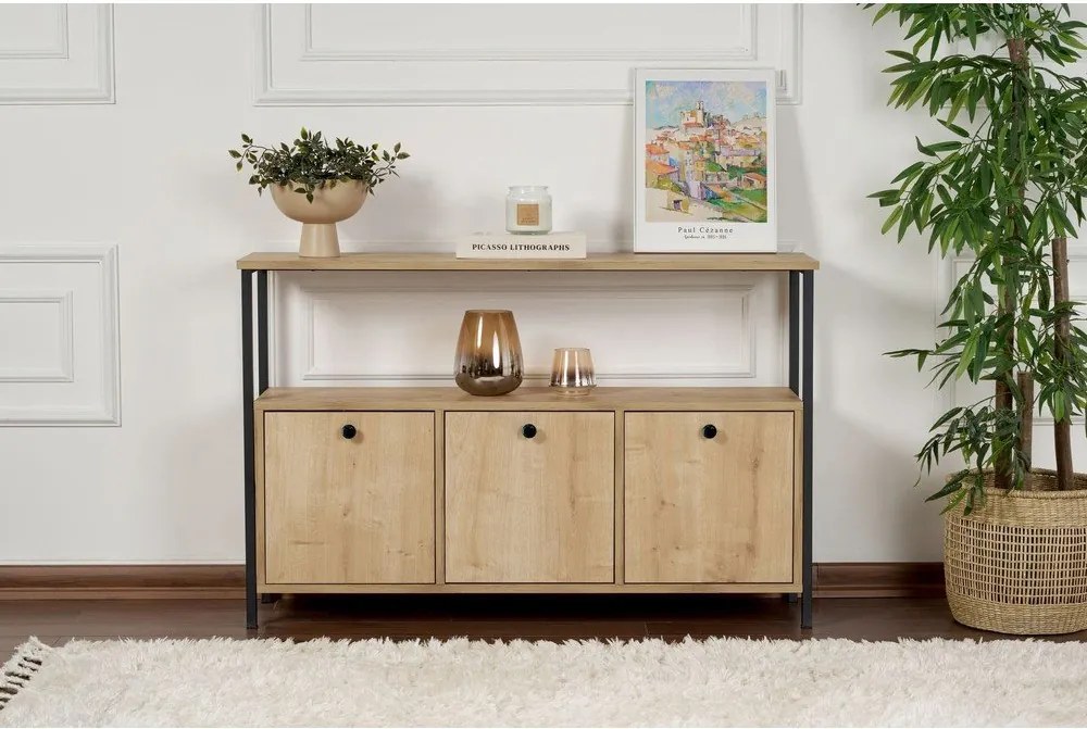 Masă consolă în culoare naturală deschisă cu aspect de lemn de stejar 29,5x120 cm Solace – Kalune Design