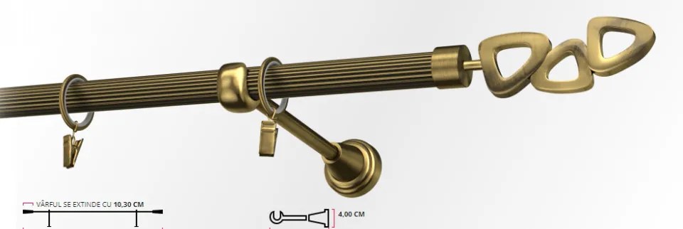 Galerie simpla striat LILLET 19 mm - aur antic (Alege marime: 360 cm)