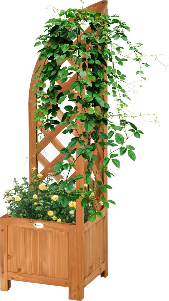 Outsunny Jardiniere cu spalier de colț, orificiu de drenaj, rezistent la intemperii, lemn natural, maro, 32 x 32 x 108 cm | Aosom Romania