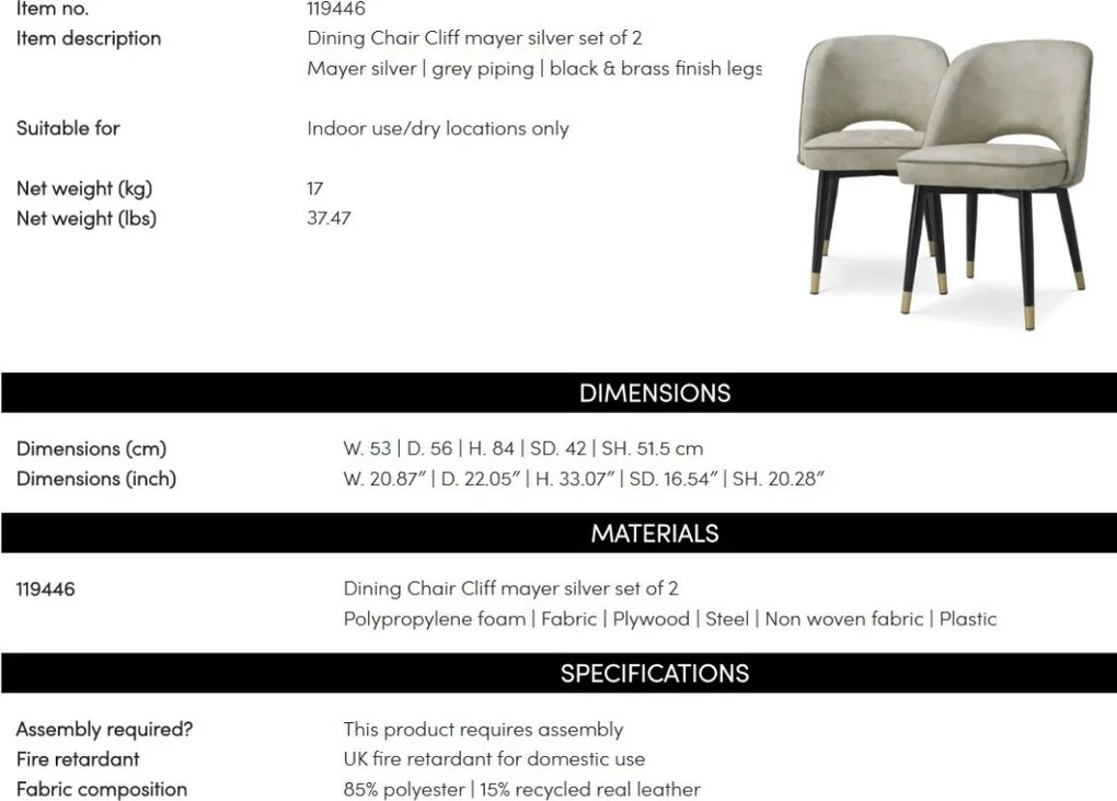 Set de 2 scaune design LUX Cliff, Mayer silver