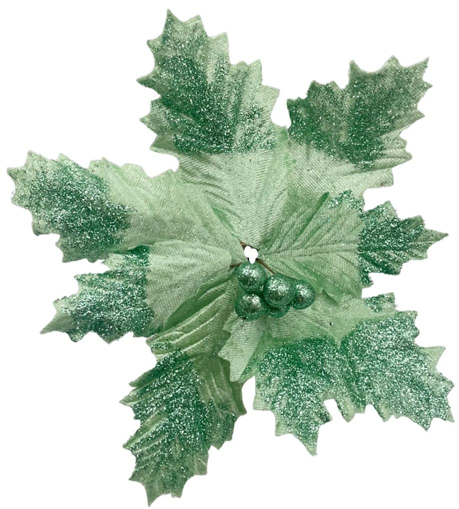 Ornament brad Craciunita Glitter 18cm, Turcoaz