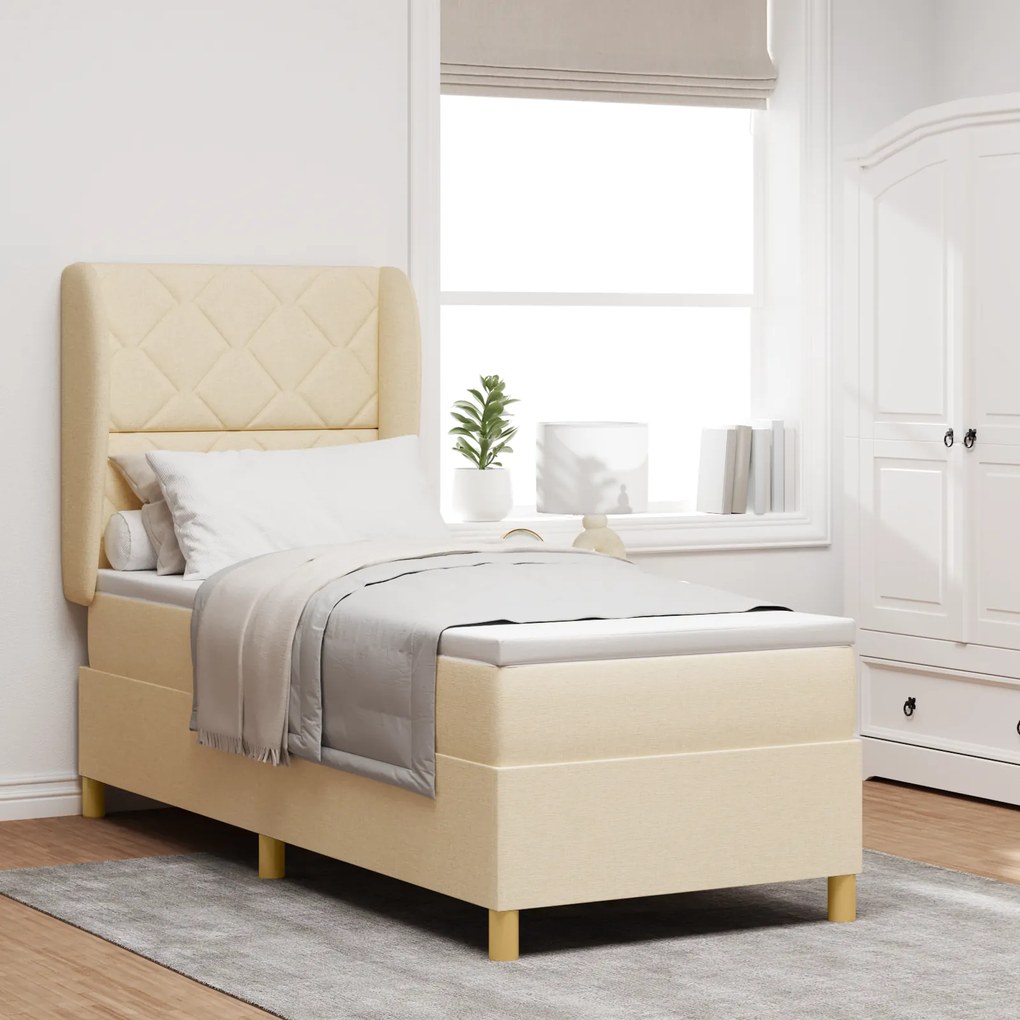 vidaXL Pat box spring cu saltea, crem, 80x200 cm, textil