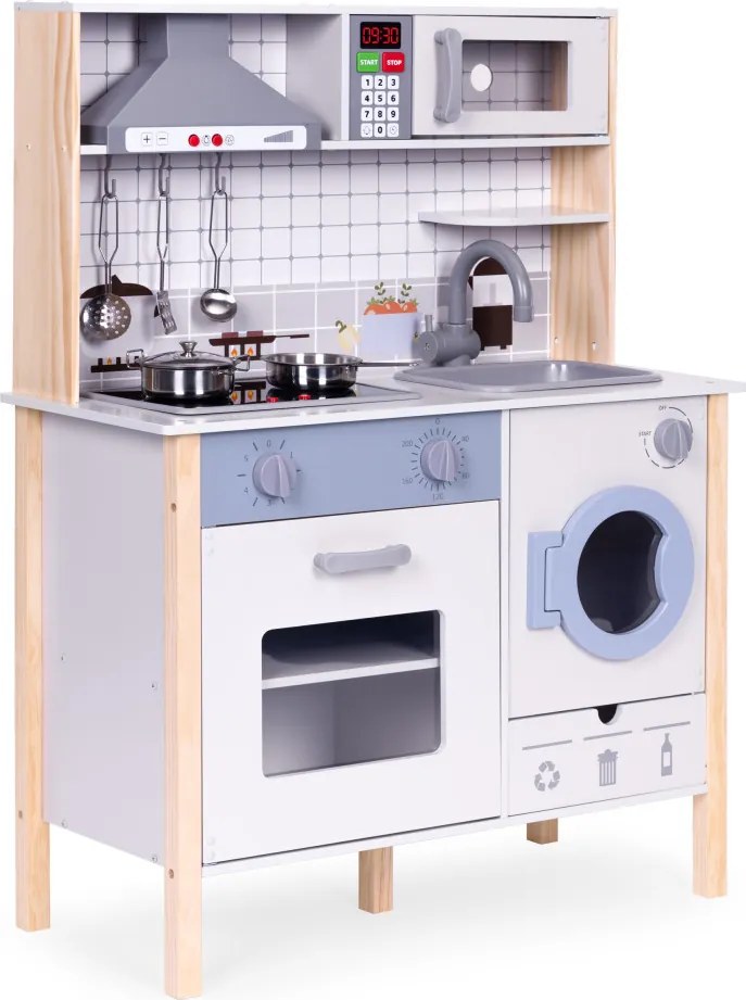 Bucătărie de jucărie din lemn cu sunete cuptor mașină de spălat accesorii de bucătărie condus