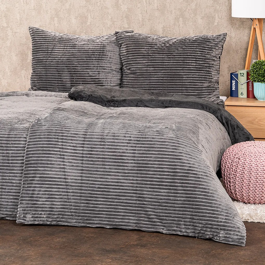 Lenjerie de pat din micro-flanelă 4Home Stripe,gri, 140 x 200 cm, 70 x 90 cm, gri