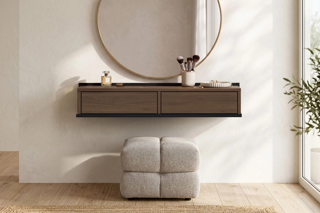 Masa toaletă de perete Zenar 100 cm cu sertare - nuc elegant / negru