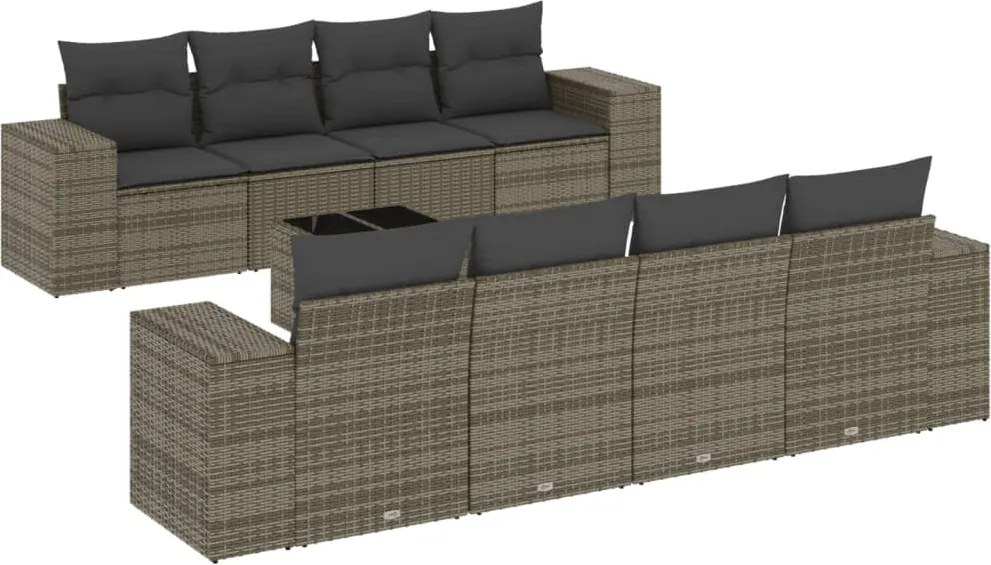 vidaXL Set canapele de grădină, 9 piese, cu perne, gri, poliratan